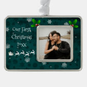 Ornament van de blauwgroen kerstman, Slaap- en ren (Voorkant)