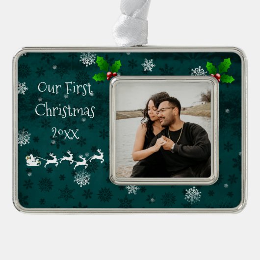 Ornament van de blauwgroen kerstman, Slaap- en ren (Voorkant)