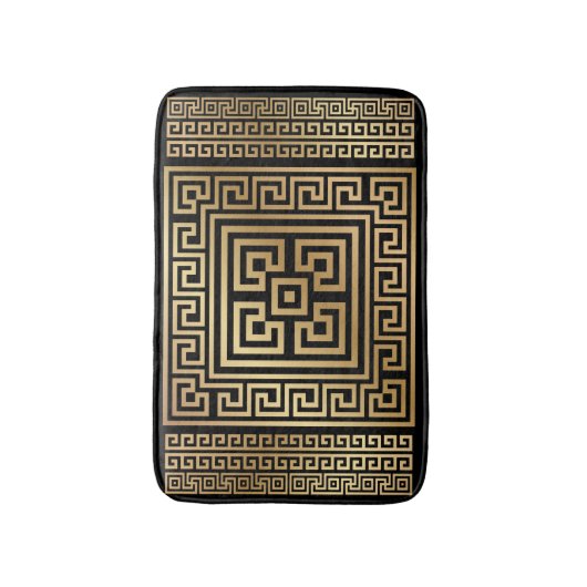 Ornament van de Meander-toets - zwart en goud Badmat (Voorkant Verticaal)
