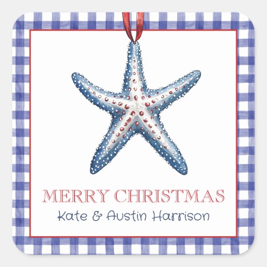 Ornament van de nautische zeesterren aan de kust vierkante sticker (Voorkant)