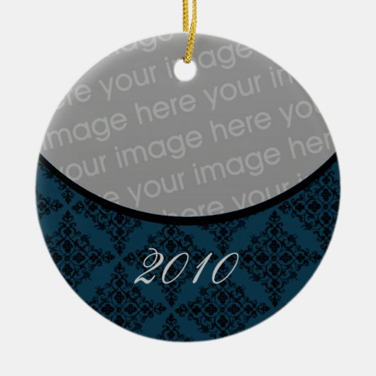 Ornament van de Polied Holiday Damask Round (Voorkant)