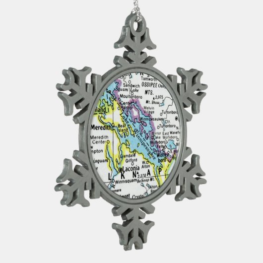 Ornament van het meer Winnipesaukee Map Snowflake (Links)