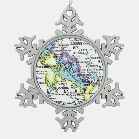 Ornament van het meer Winnipesaukee Map Snowflake (Voorkant)