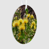 Ornament van het speldenkussen gele vogel #1 (voorkant)