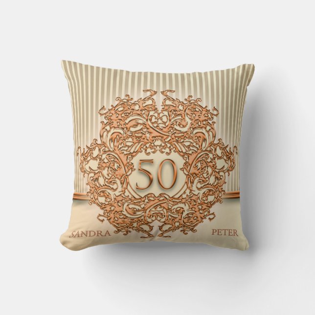 Ornament van koper en beige strepen kussen (Voorkant)