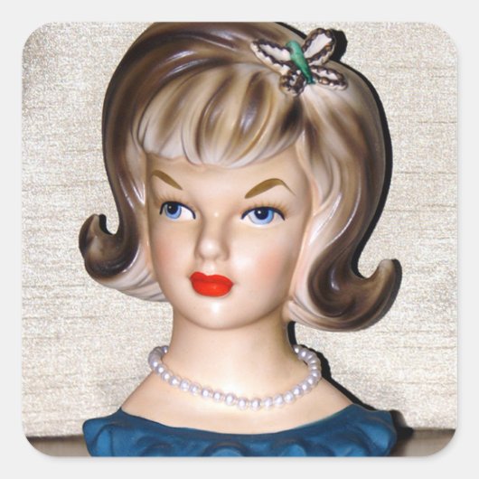 Ornament van  Lady Head Vase Butterfly Hair Vierkante Sticker (Voorkant)