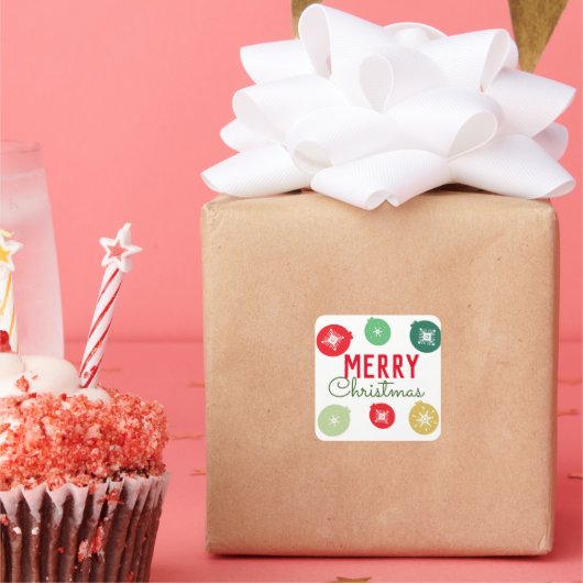 Ornament van Merry Kerstparty Snowflakes Vierkante Sticker (Feest)