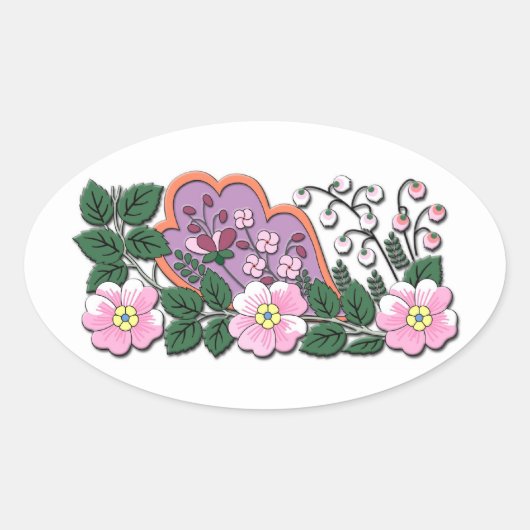 Ornament van middeleeuwse bloemen ovale sticker (Voorkant)