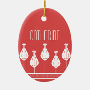 Ornament van Red Art Deco Floral Oval