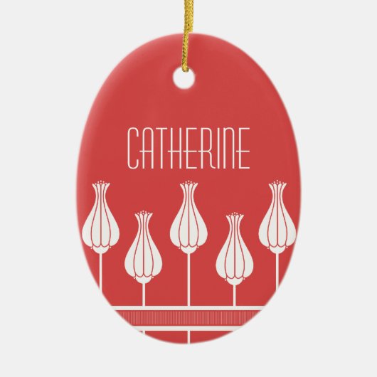 Ornament van Red Art Deco Floral Oval (Voorkant)