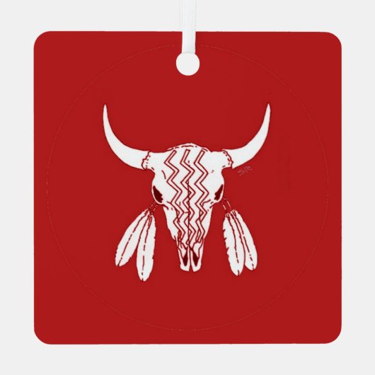Ornament van Red Ghost Dance Buffalo vierkant meta (Achterkant)