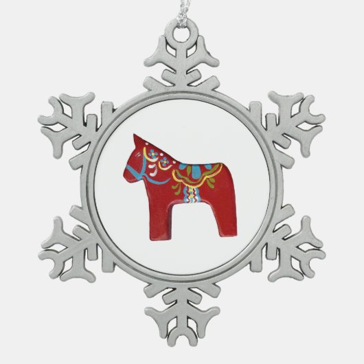 Ornament van rode paarden met sneeuwvlokken (Voorkant)