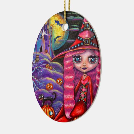 Ornament van roze halloween heks (Links)