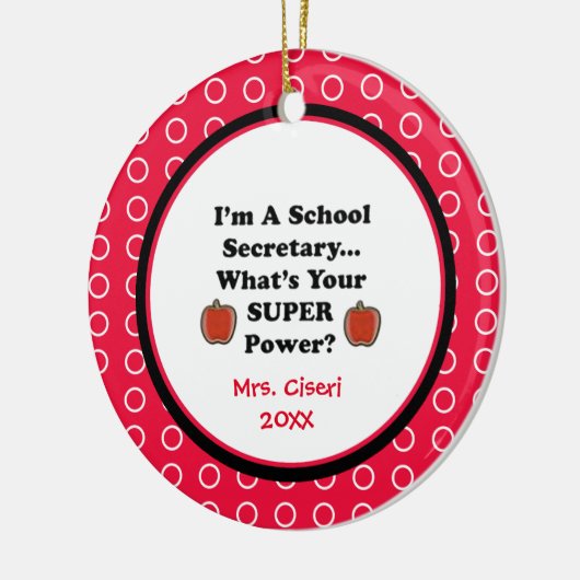 Ornament van schoolsecretaris Super Powers (Links)