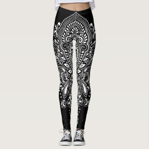 Ornament van zwarte en witte Floral Leggings
