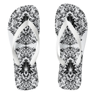 Ornament van zwarte en witte Floral Teenslippers