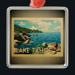 Ornament Vintage Travel Lake Tahoe<br><div class="desc">Een cool  ornament Lake Tahoe met een mooi meer met bomen,  stenen en blauwe lucht.</div>