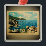Ornament Vintage Travel Lake Tahoe<br><div class="desc">Een cool  ornament Lake Tahoe met een mooi meer met bomen,  stenen en blauwe lucht.</div>