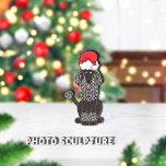 Ornament voor Black Poodle-kerstmis Fotobeeldje Ornament<br><div class="desc">Stomme,  zwarte standaardpoel met rood pet op kop. Schattige ogen en roze tong uit. Dog Graphic door: Lori@SaltTownStudio.</div>