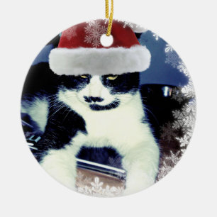 Ornament voor kerstcadeautjes met kat-ronde
