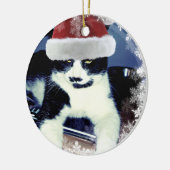 Ornament voor kerstcadeautjes met kat-ronde (Links)