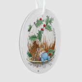 Ornament voor kerstcadeautjes met snoeiende muis (voorkant)