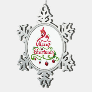 Ornament voor prettige kerstsnowflake Pewter