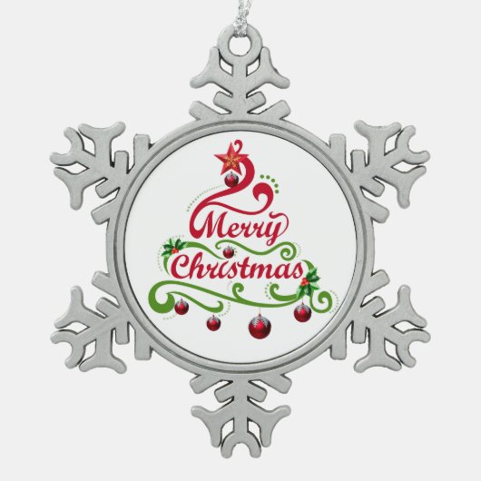 Ornament voor prettige kerstsnowflake Pewter (Voorkant)