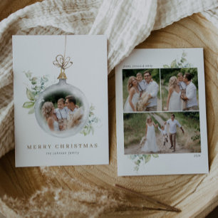 Ornament Waterverf Groen Vrolijk Kerstfeest 4 Foto Feestdagenkaart