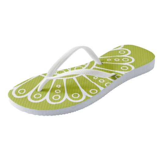 Ornament wit met groene achtergrond teenslippers (Schuin)