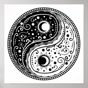 Ornament yin yang sign paisley design poster