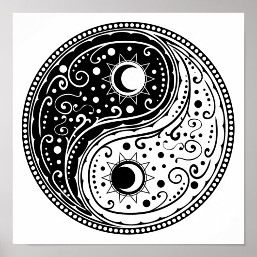 Ornament yin yang teken paisley design poster (Voorkant)