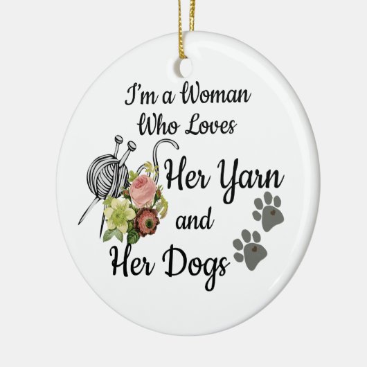 Ornament zegt: Love Yarn en Dogs (Links)