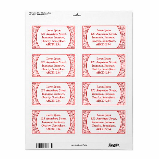 Ornamental 02 - Rood op wit Etiket (Full Sheet)