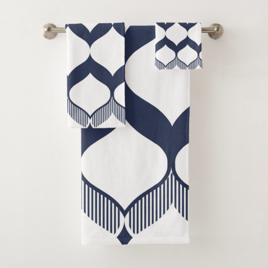 Ornamental, abstract, elegant patroon, blauw, wit bad handdoek (Insitu)