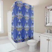 Ornamental Arabesque Royal Blue Gold Pattern Douchegordijn (In situ)