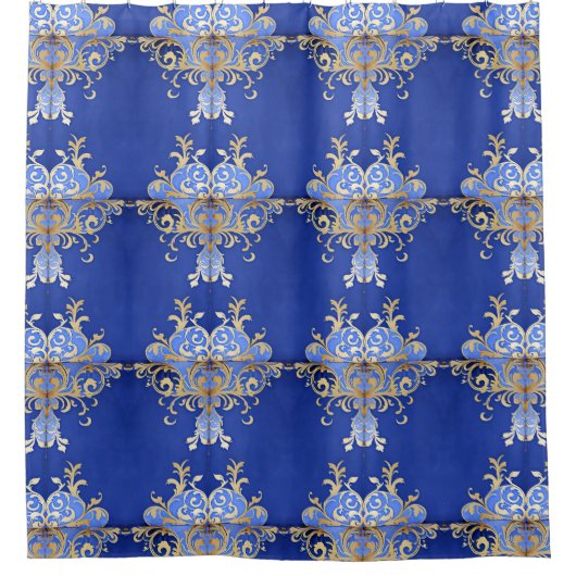 Ornamental Arabesque Royal Blue Gold Pattern Douchegordijn (Voorkant)
