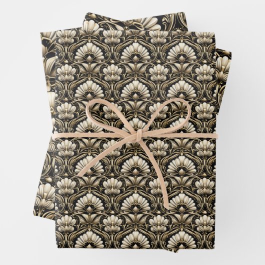 Ornamental Art Deco – Noir | Decorative Luxe Inpakpapier Vel (In situ)