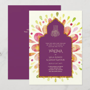 Ornamental Bilingual WALIMA Nikah Muslim Wedding Kaart
