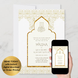 Ornamental Bilingual WALIMA Nikah Muslim Wedding Kaart