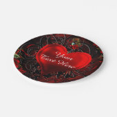 Ornamental Bloemen Hart Zwart & Rood Party Papieren Bordje (Gekanteld)
