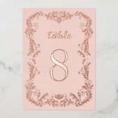 Ornamental Boho sketch Roos Gold Table Numbers Folie Uitnodiging (Voorkant)
