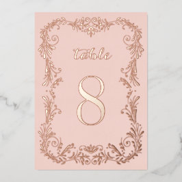 Ornamental Boho sketch Roos Gold Table Numbers Folie Uitnodiging
