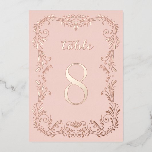 Ornamental Boho sketch Roos Gold Table Numbers Folie Uitnodiging (Voorkant)