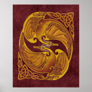 Ornamental Celtic Dragons Poster