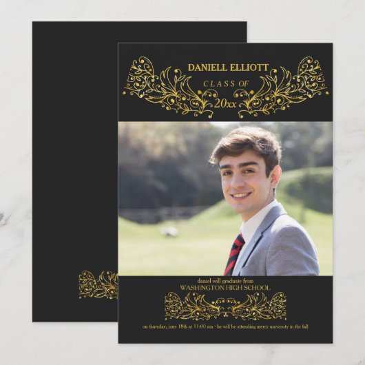 Ornamental Classy Afstuderen aangekondigd Aankondiging (Voorkant / Achterkant)