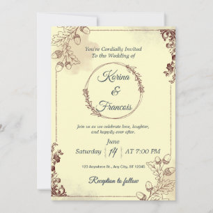 Ornamental Cream & Bourgogne Herfst Bruiloftsuitno Kaart