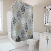 Ornamental Damask Ptn Black White Grays Gold Douchegordijn (In situ)