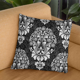 Ornamental Damask White Black Floral Kussen
