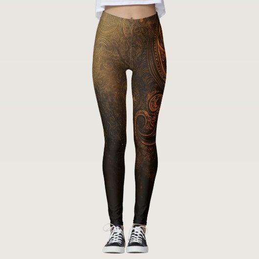 🖤 Ornamental Dark Gold Pattern - Luxurious & Intr Leggings (Voorkant)